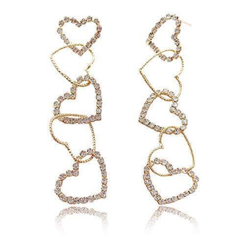 3623 Unique Vintage Gold Long Interlocking Heart Drop Dangle Earrings